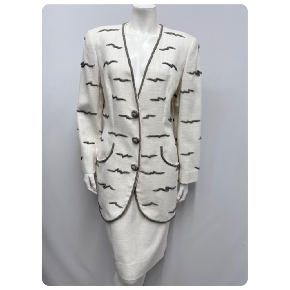 Vintage Black Tie II Oleg Cassini Set Suit Jacket Skirt Metallic Raised Beads 12